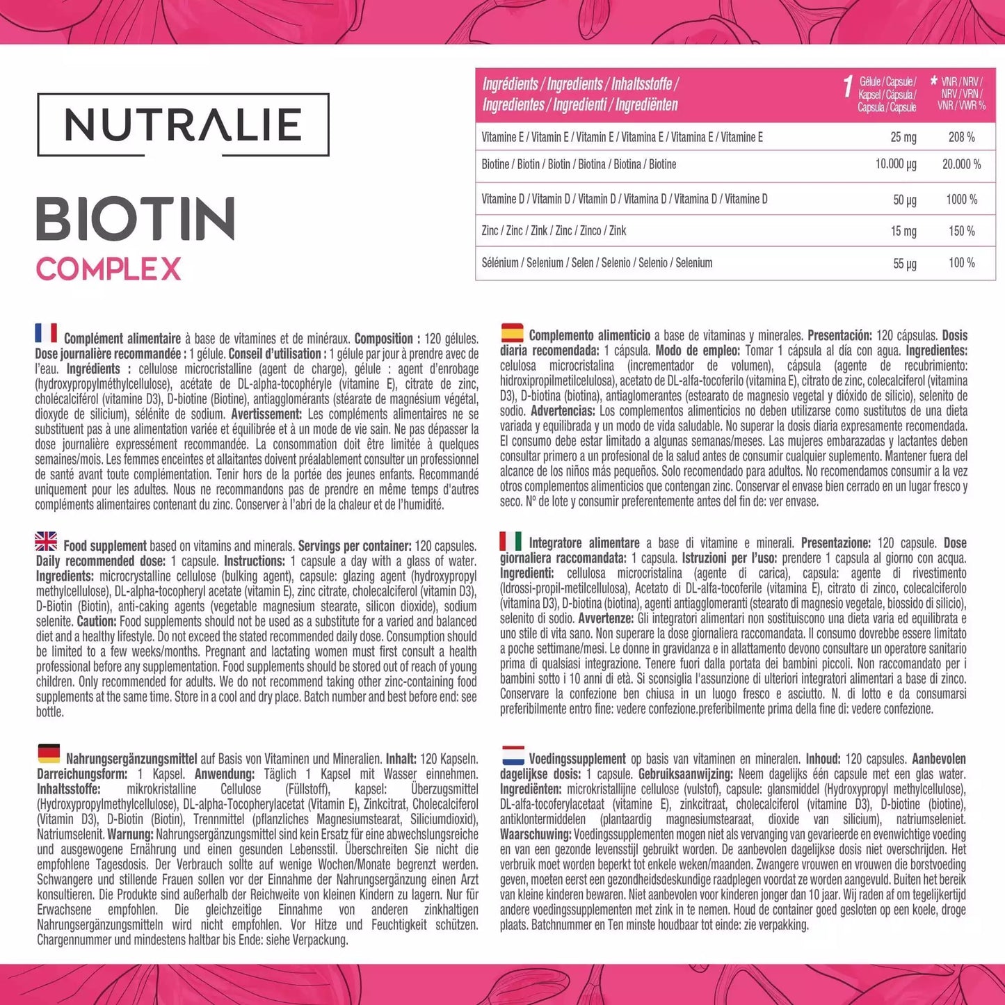 Biotina Complex - 120 cápsulas - Nutralie