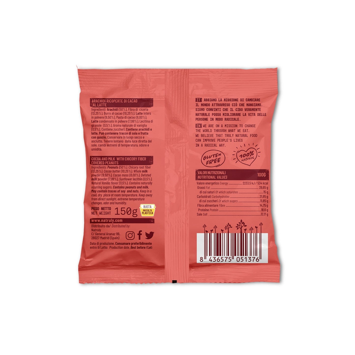 Cacao & Nuts con leche - 150 gramos - Natruly