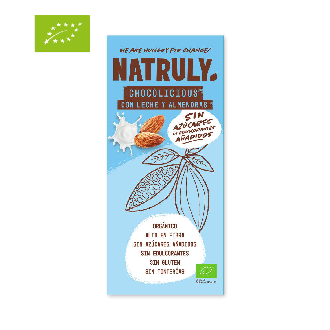 Chocolicious BIO - Leche y Almendras - 85 gramos - Natruly