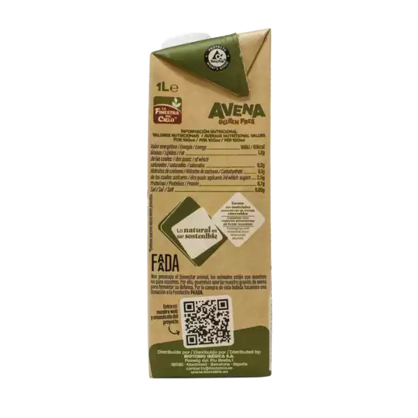 Bebida de avena sin gluten BIO - 1 litro - La Finestra