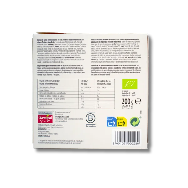 Galletas Sin Gluten de Quinoa rellenas de Cacao BIO - 200 gramos - Germinal