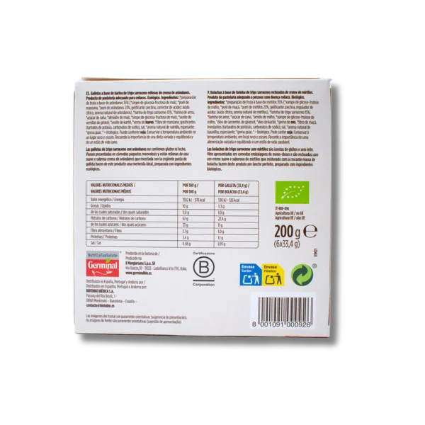 Galletas Sin gluten de Trigo Sarraceno y Arándanos - 200 gramos - Germinal