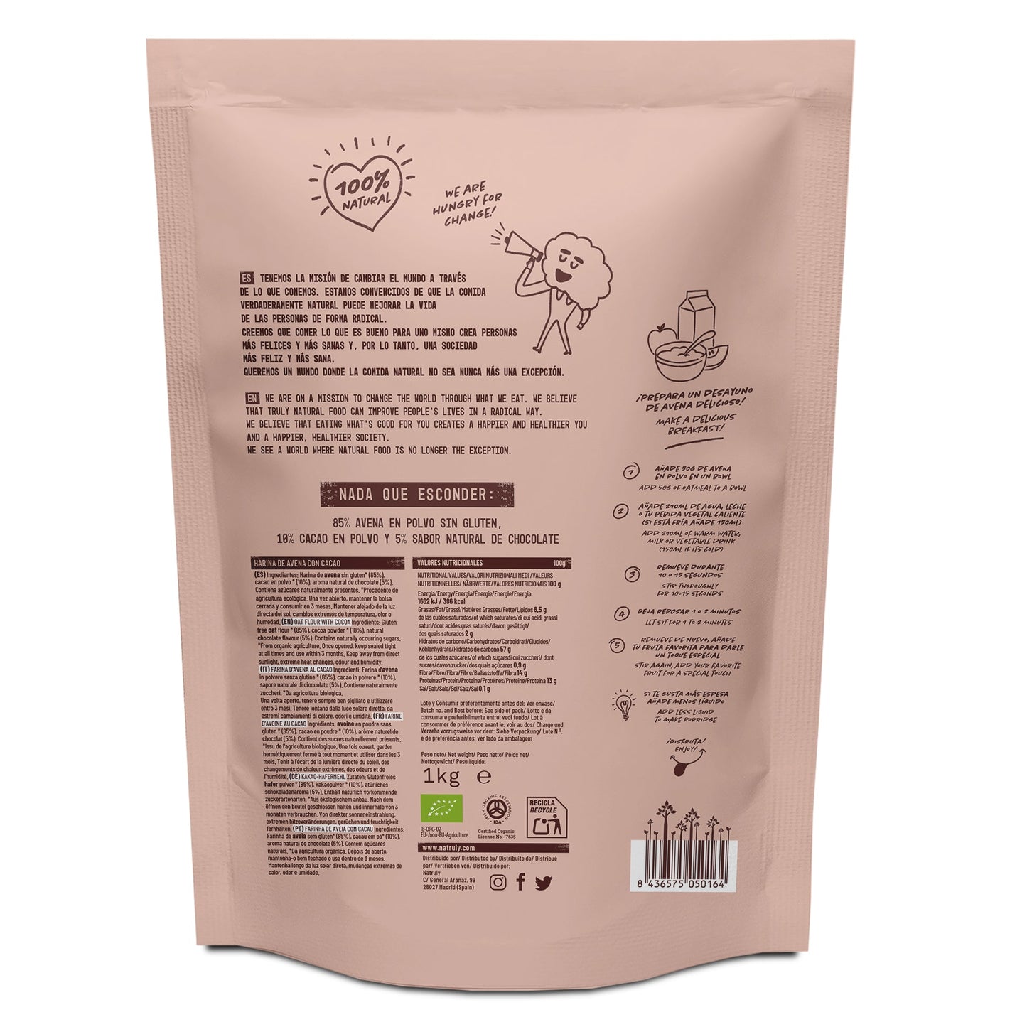 Avena en polvo de Chocolate BIO - 500 gramos - Natruly