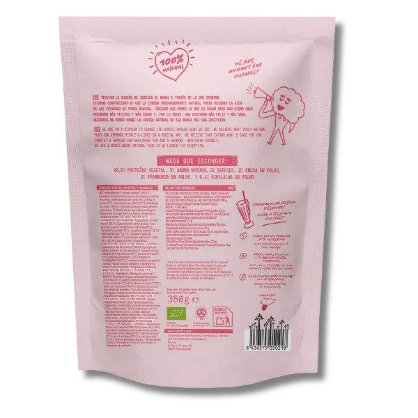 Proteina vegana sabor Frambuesa y Fresa Sin Gluten BIO - 350 gramos - Natruly