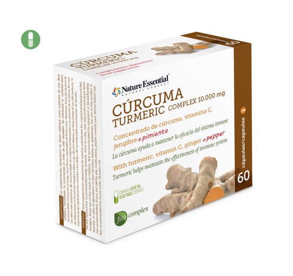 Cúrcuma (complex) 10.000 mg (95%) con vitamina C, jengibre y pimienta negra - 60 cápsulas vegetales - Nature Essential