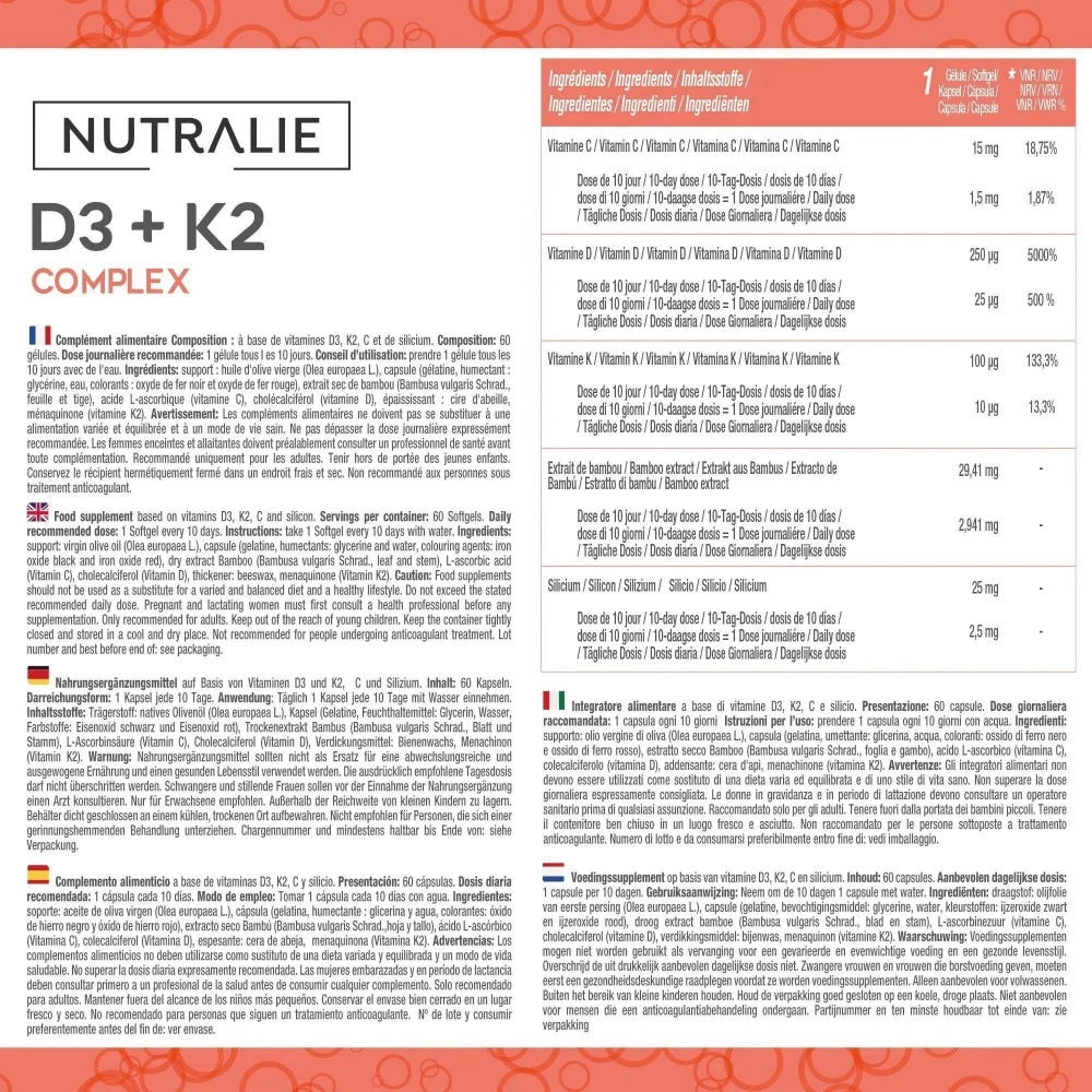 Vitamina D3+K2 Complex - 60 cápsulas - Nutralie