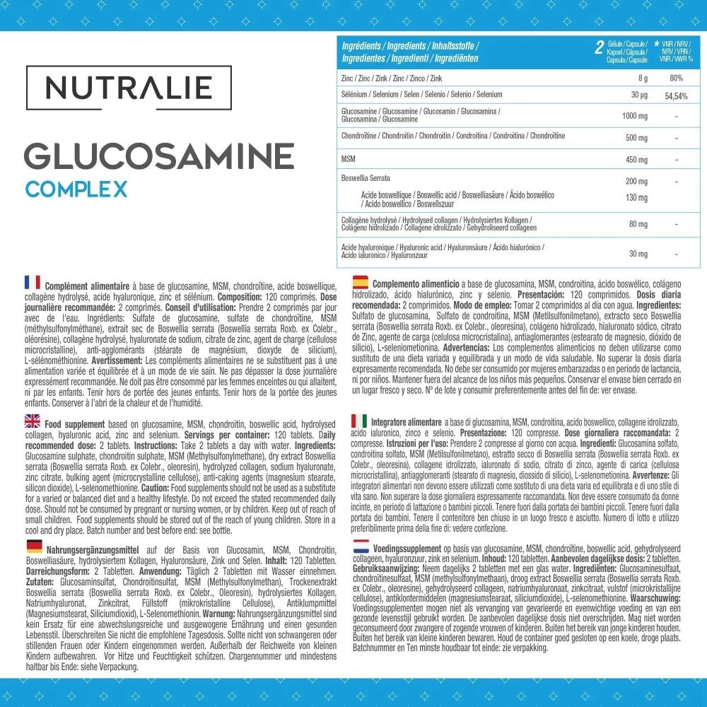 Glucosamina Complex MSM + Condroitina - 120 comprimidos - Nutralie
