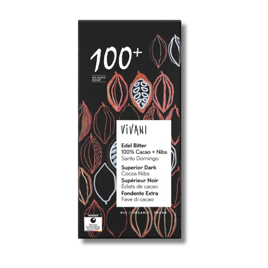 Chocolate Edel Bitter negro 100% con Nibs de cacao BIO - 80 gramos - Vivani