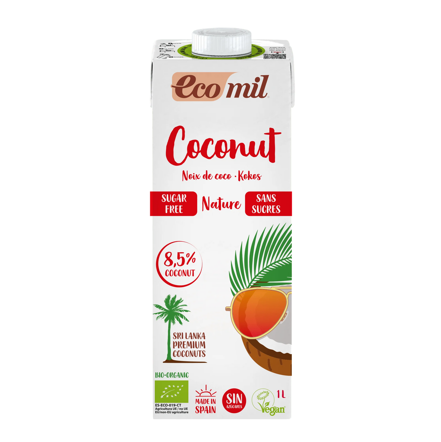 Bebida de coco natural Sin azucares BIO - 1 Litro - Ecomil