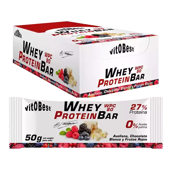 Whey Bar Avellana, Chocolate blanco y Frutos Rojos by Torreblanca - Vitobest