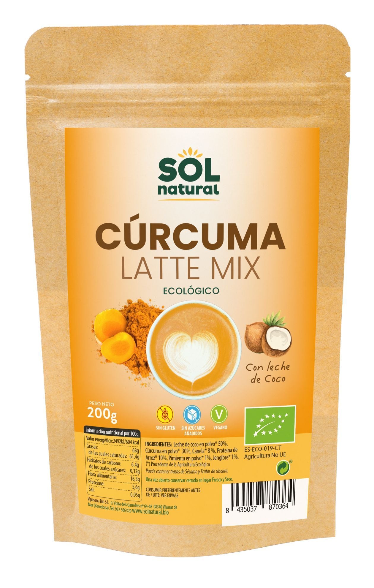 Curcuma Latte Mix BIO - 200 gramos - Sol Natural